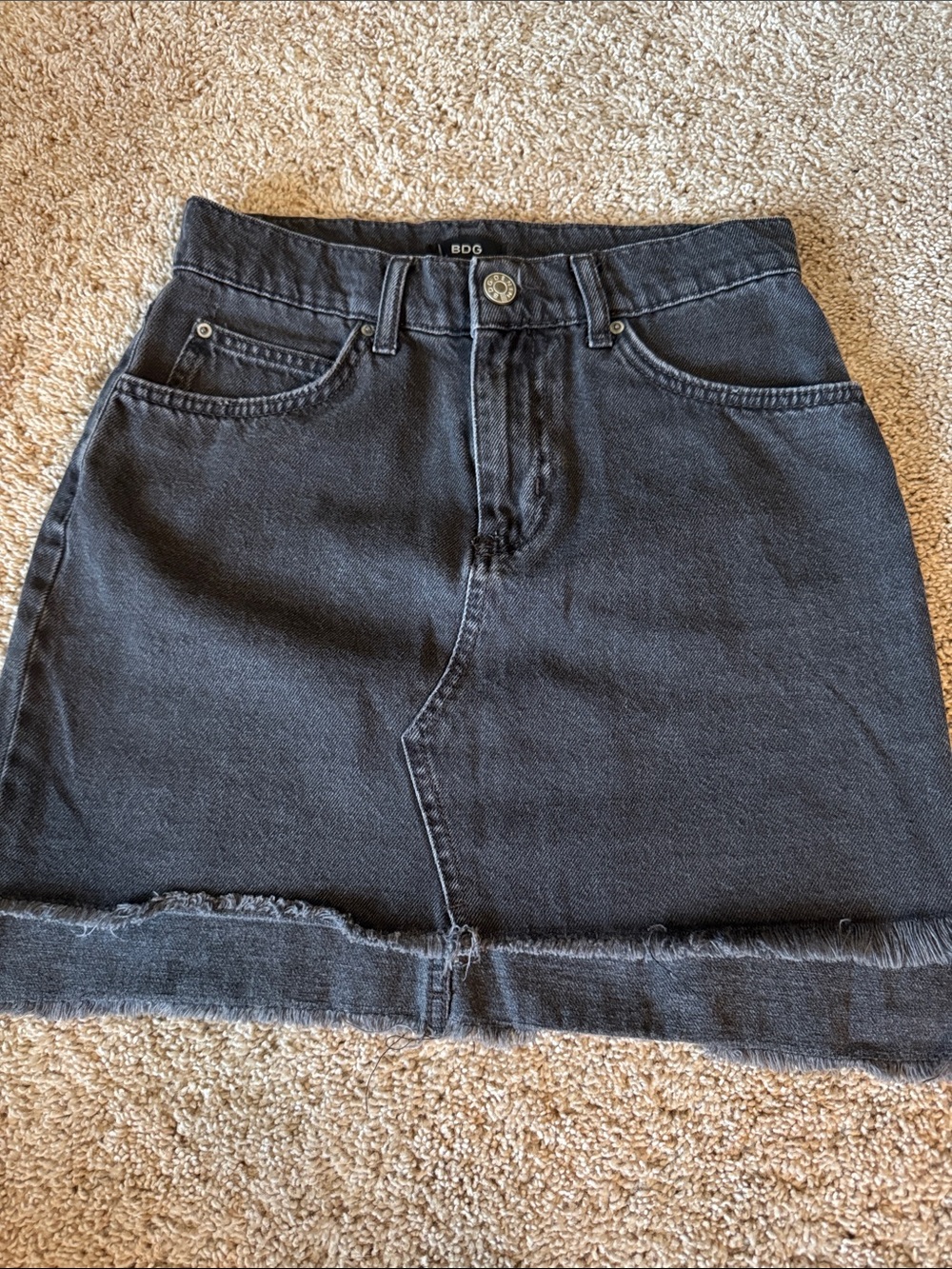 BDG Washed Black Denim Mini Skirt with Raw Hem